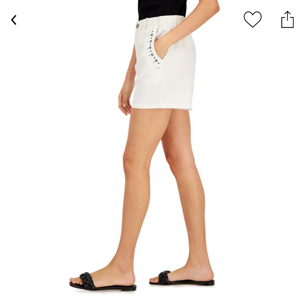 INC HIGH RISE WHITE STUDDED Linen SHORTS SIZE MEDIUM NWT - Picture 3 of 4
